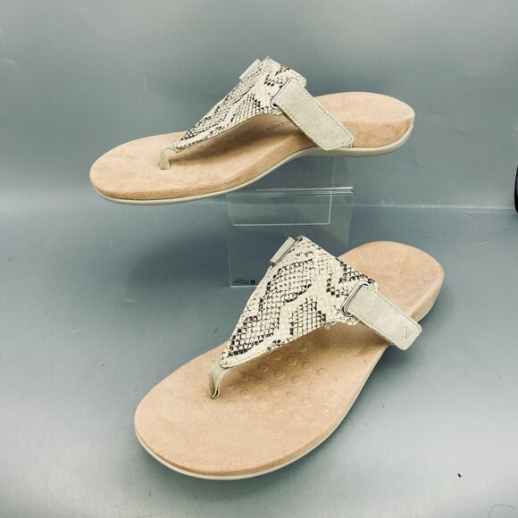 Vionic Wanda Flip Flop Womens Size 10 Beige T Strap Snake Embossed Thong Sandal - Picture 2 of 10